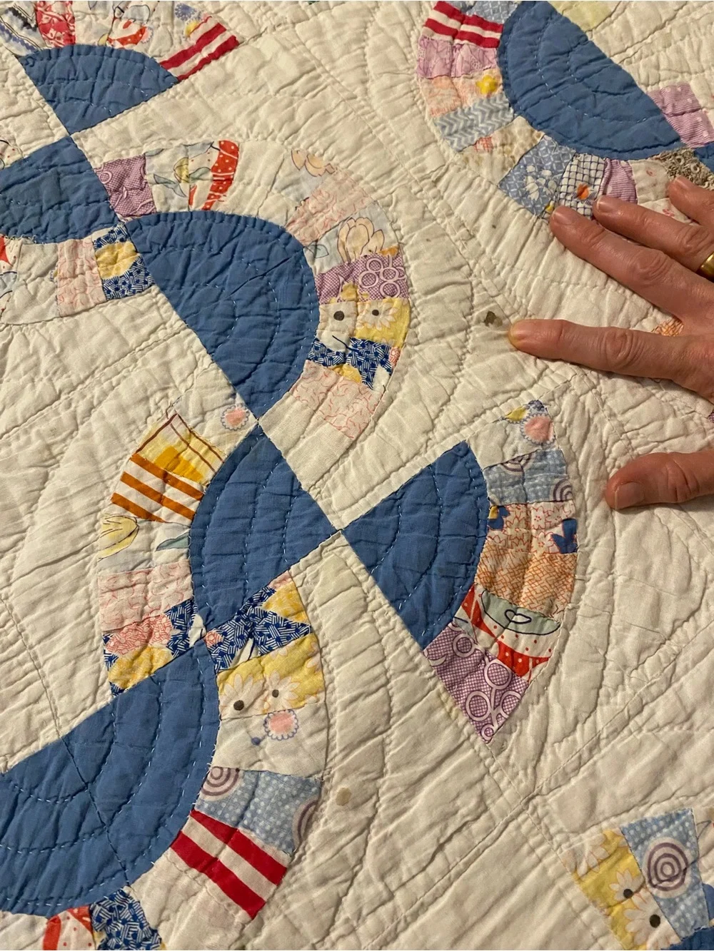 Vintage Feedsack Handmade Blue & White Mohawk’s Trail Quilt